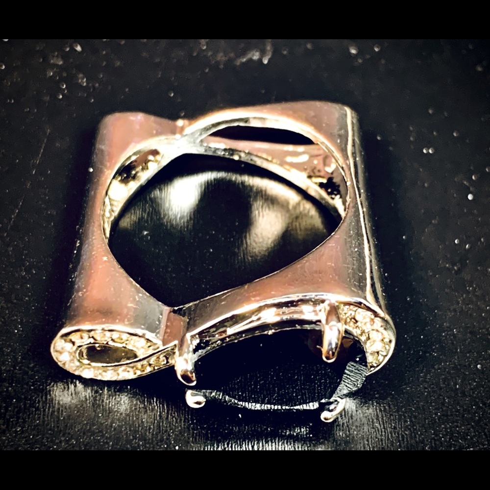 Funky silver-tone ring with black crystal stone